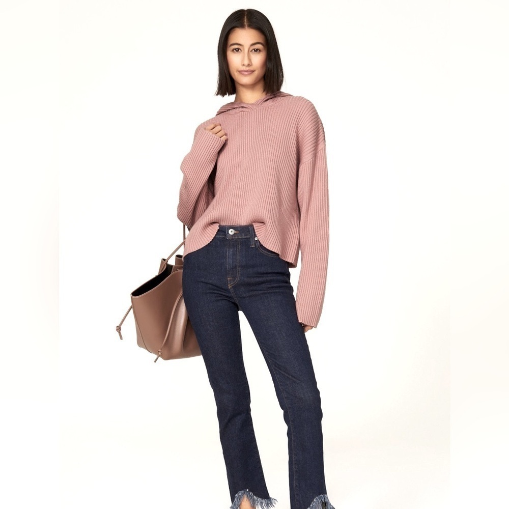 Marissa Webb Pink Arie Ribbed Blend Drop Shoulder Hoodie Sweater XS oversized